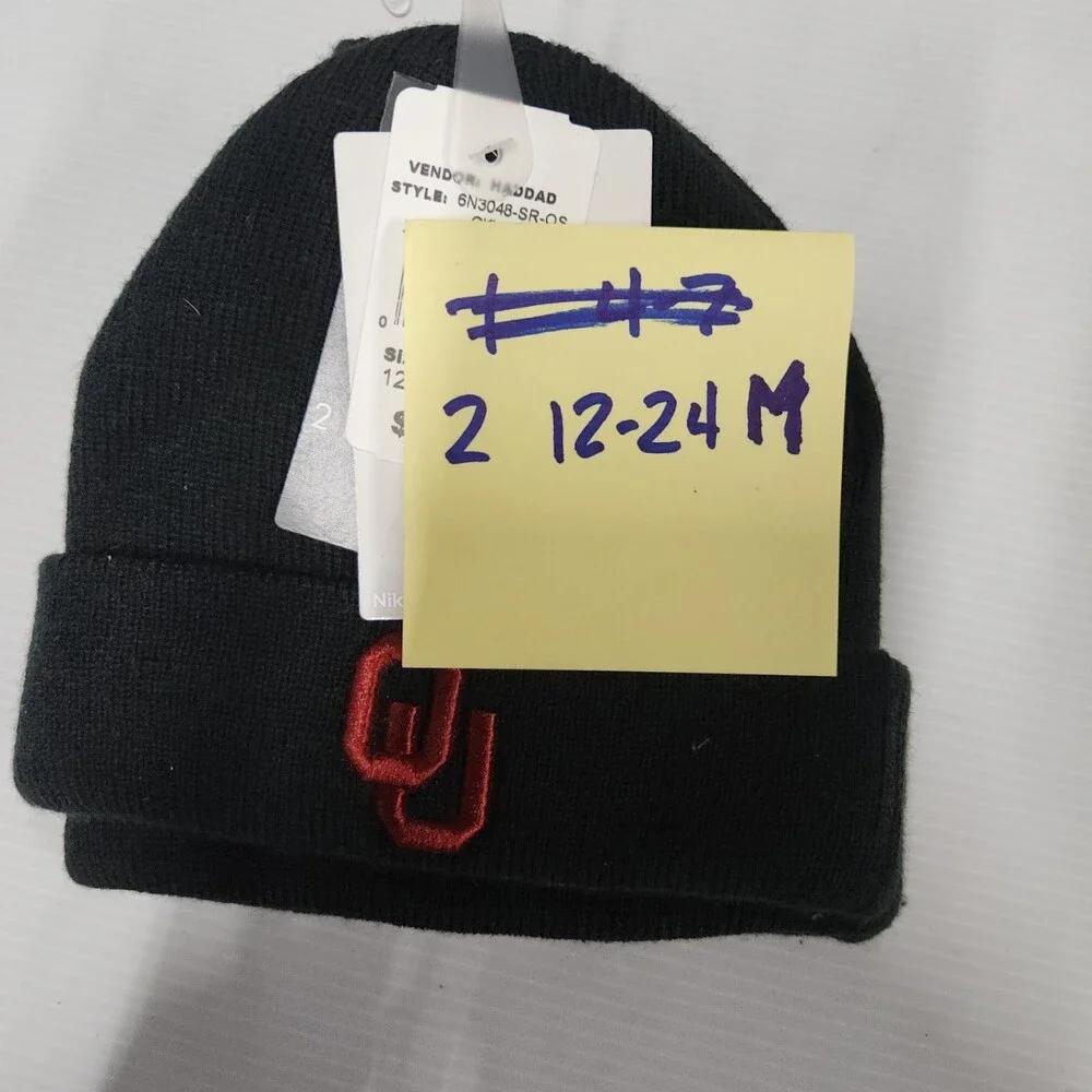 Nike Oklahoma Sooners Baby Beanie Hat and Mittens Set 2 Black 12/24M Acrylic